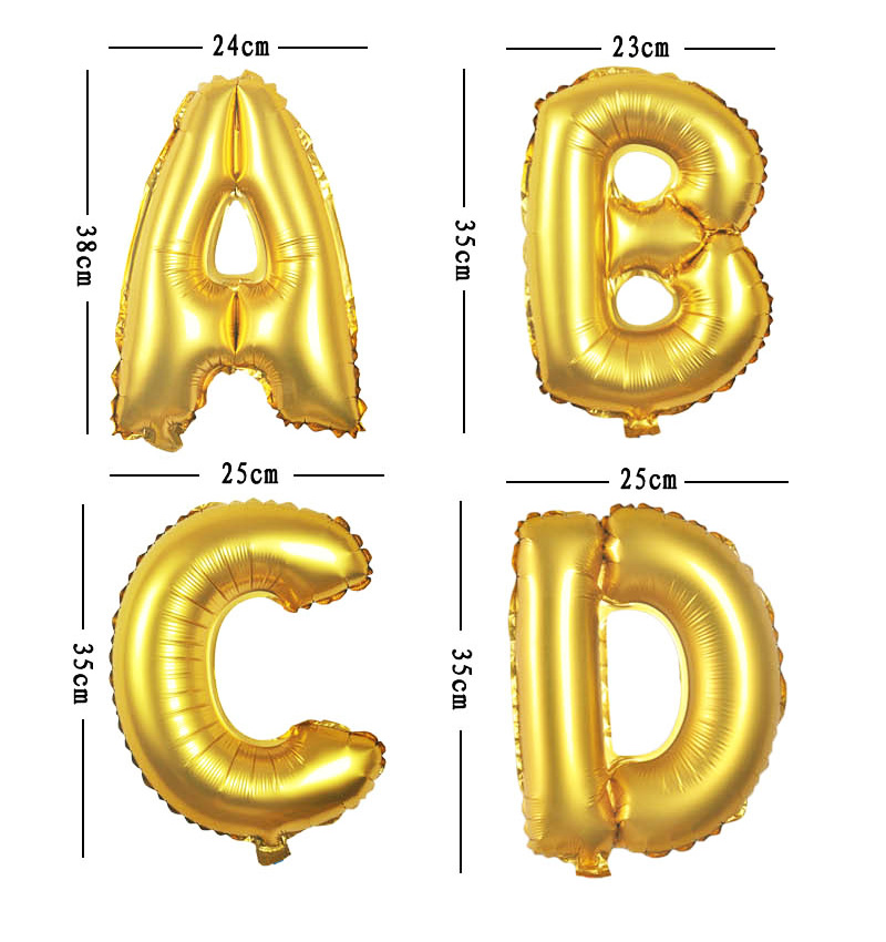 Funlah Gold Foil Balloon alphabet Size