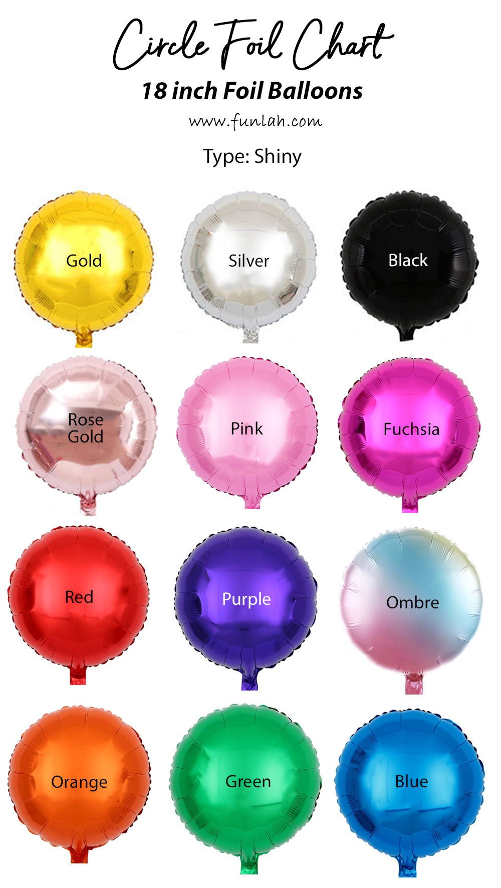18 Foil Balloon Circle Colour chart