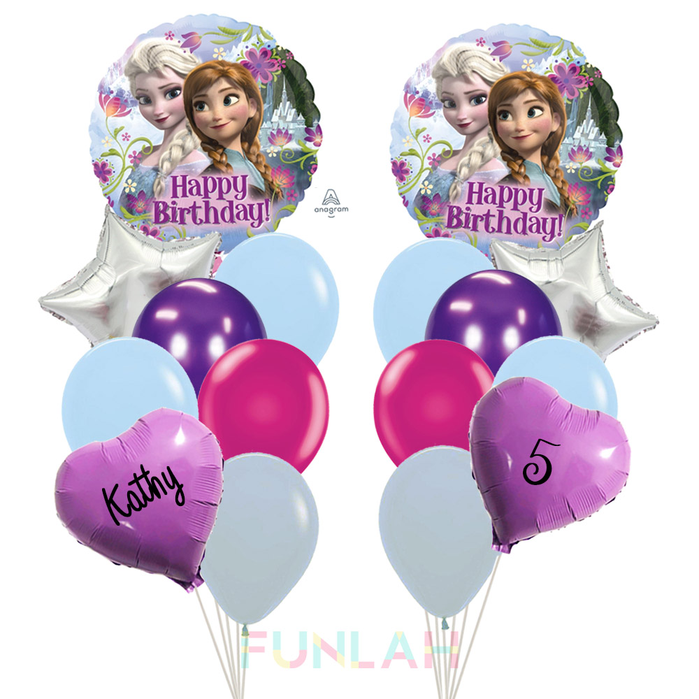 Balloon double cluster princess frozen foil balloons with hearts