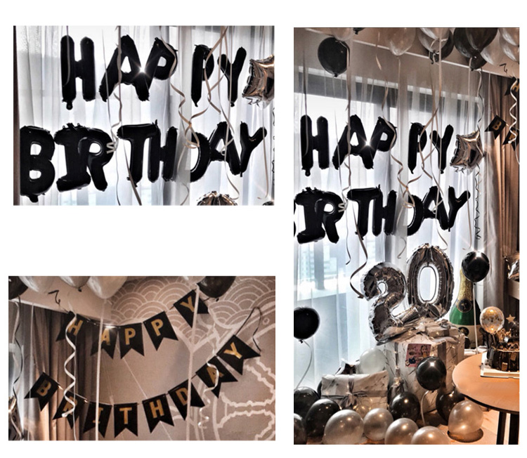 Funlah helium Balloon Package happy birthday 20 year silver black theme