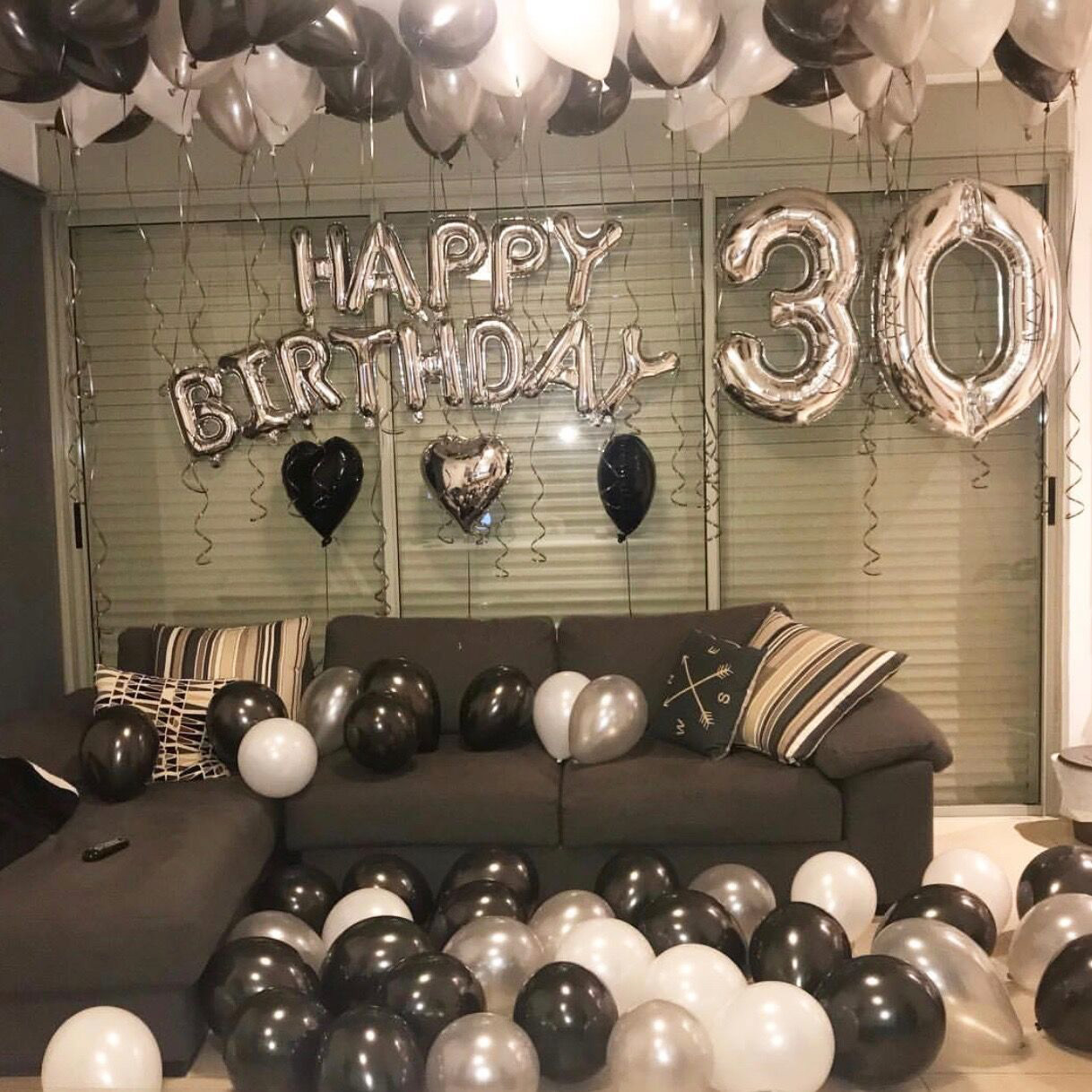 Funlah helium Balloon Package happy birthday 30 year silver black theme