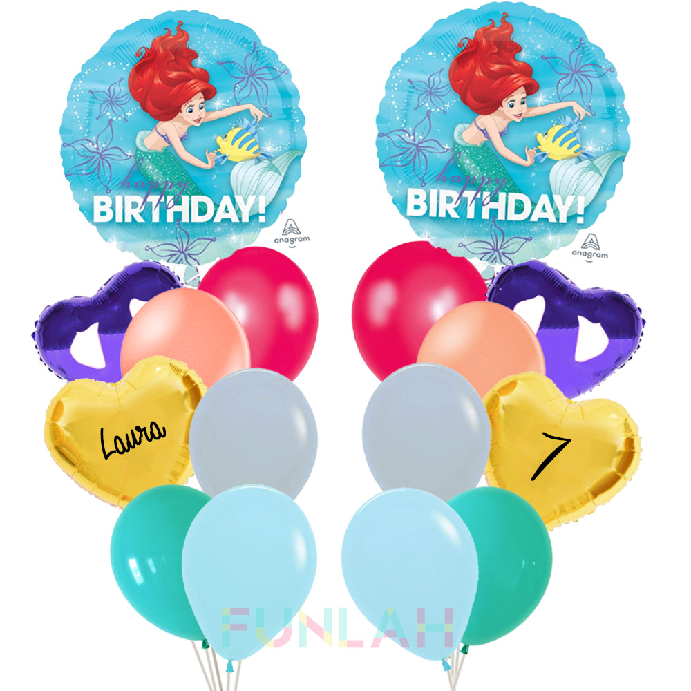 Balloon double cluster princess ariel present foil balloons with hearts