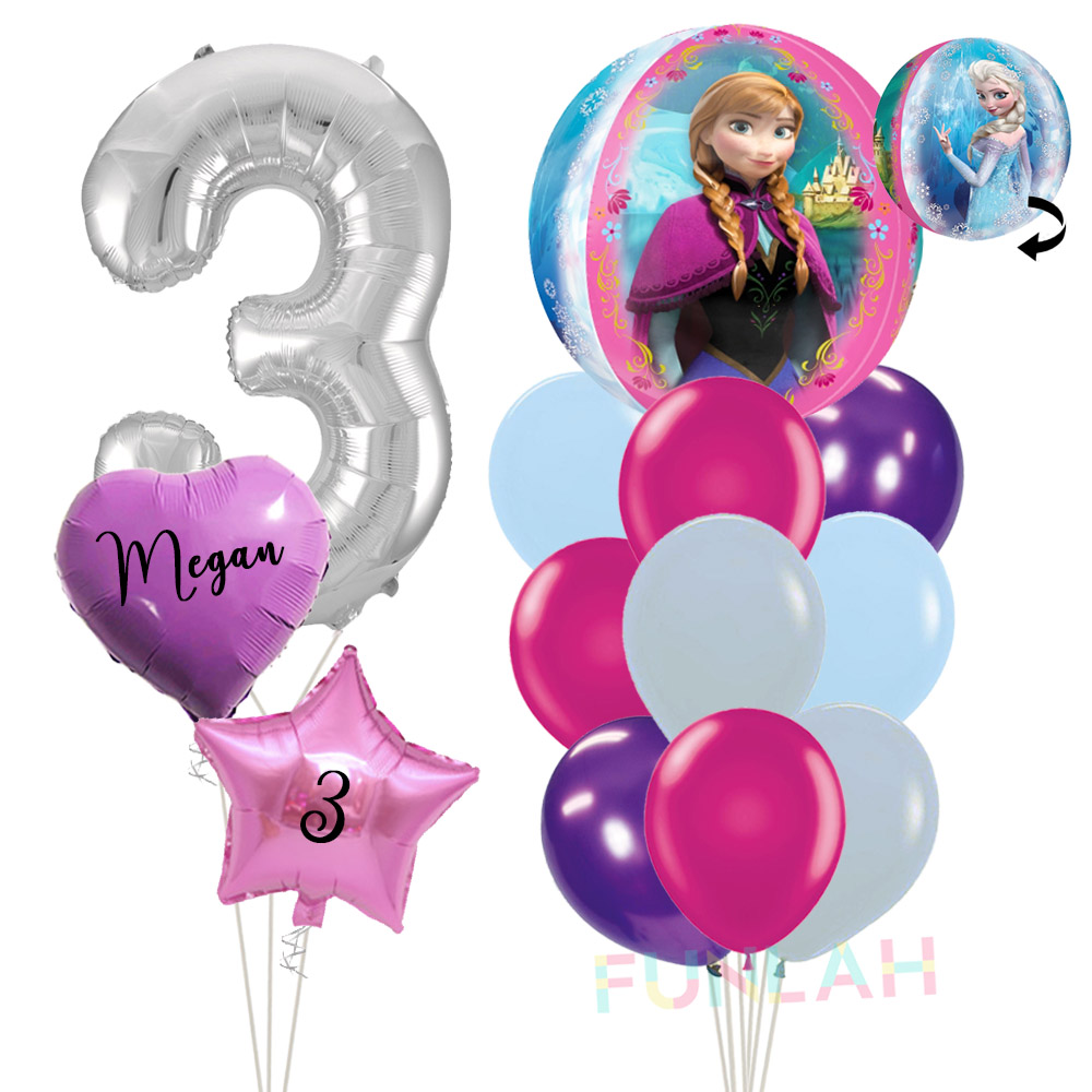 Balloon double cluster princess frozen orbz with foil number balloons