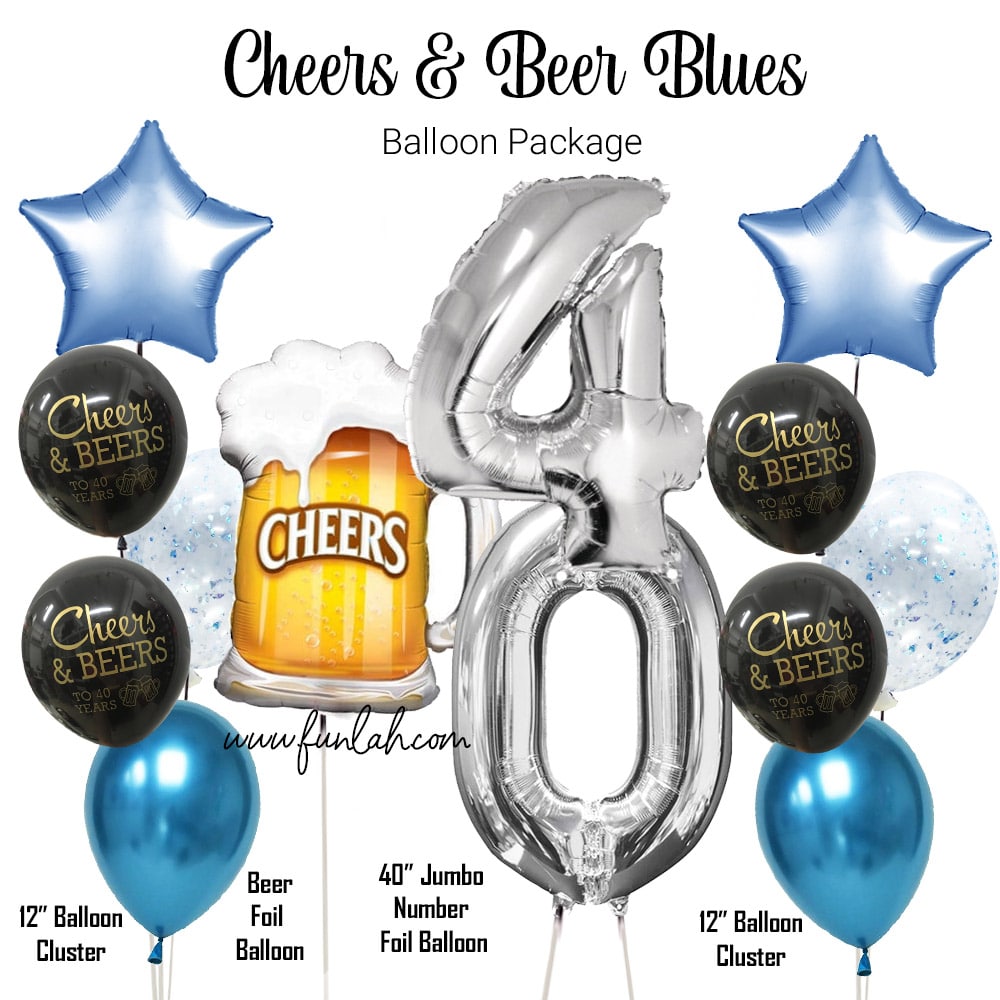 Cheers and Beer blue 40 years birthday balloon package