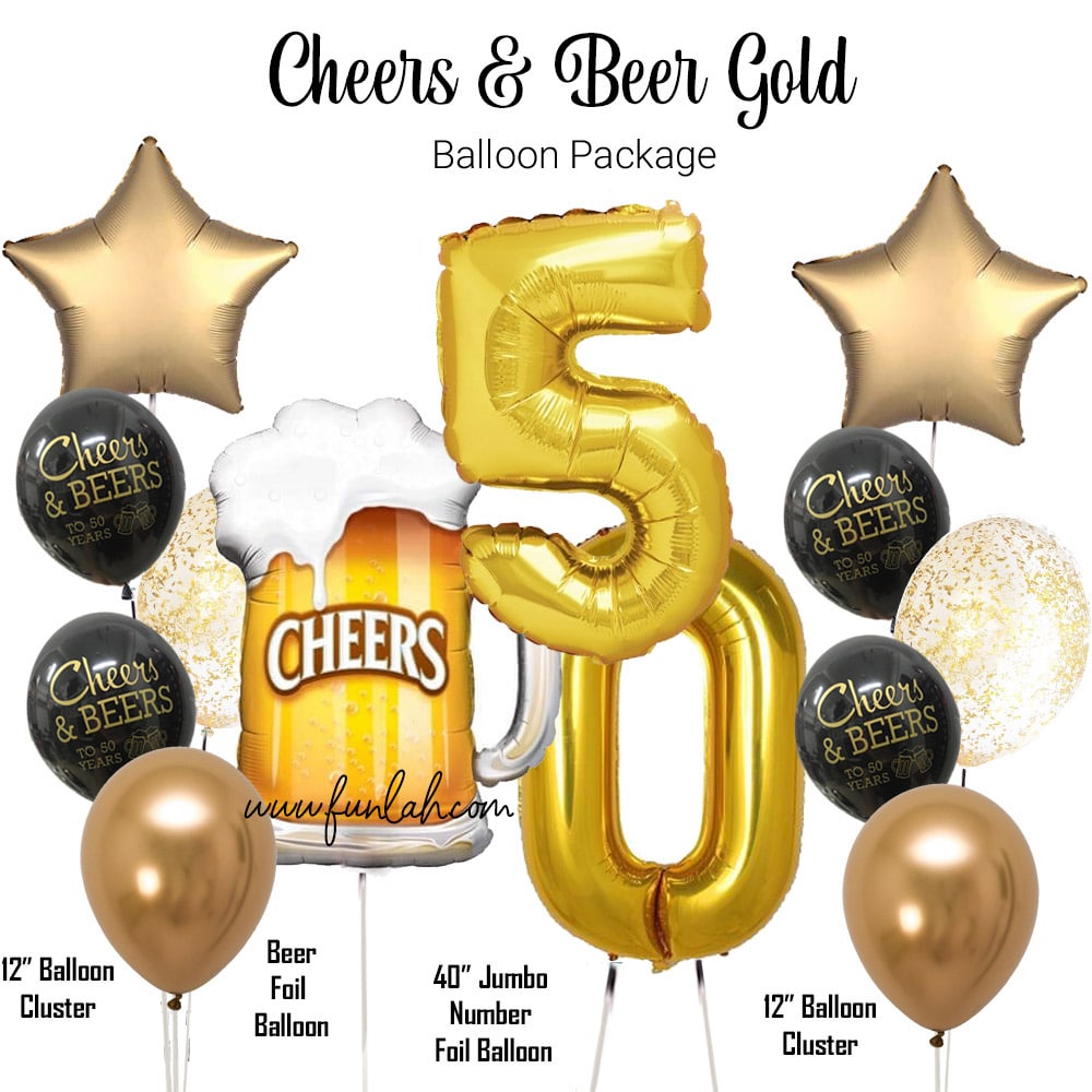 Cheers and Beer gold birthday balloon package