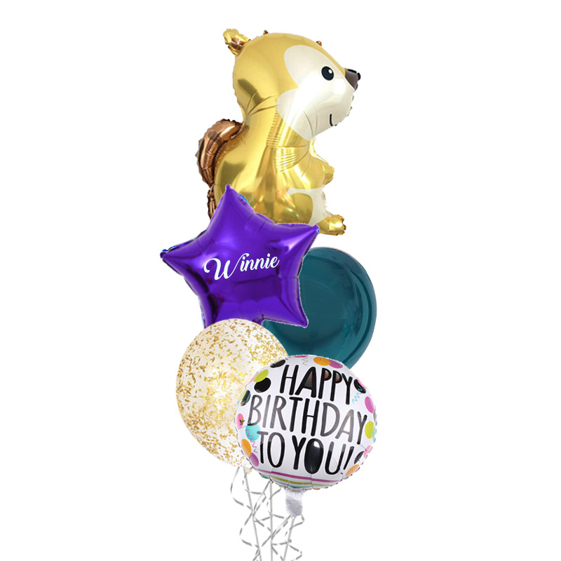 Gold Squirrel birthday balloon bouquet