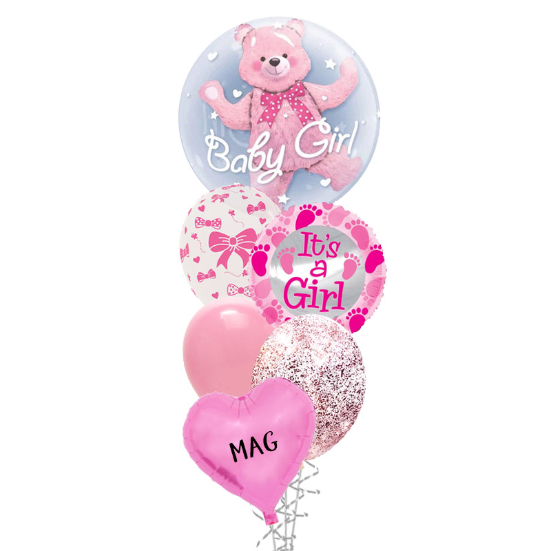 Baby Girl Bear Balloon Bouquet