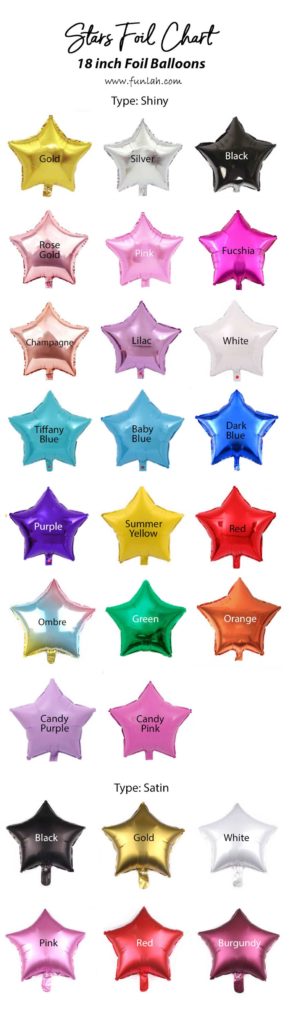 18 Foil Balloon STAR Colour chart