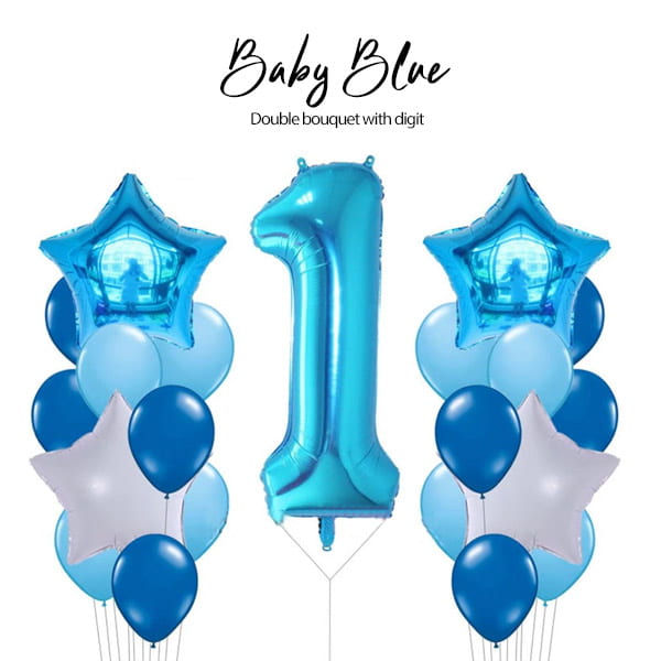 Double Balloon Bouquet with Digit Baby Blue